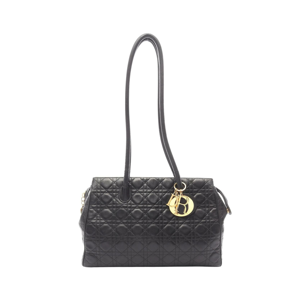 Christian Dior Lady Cannage Shoulder Bag Leather Black